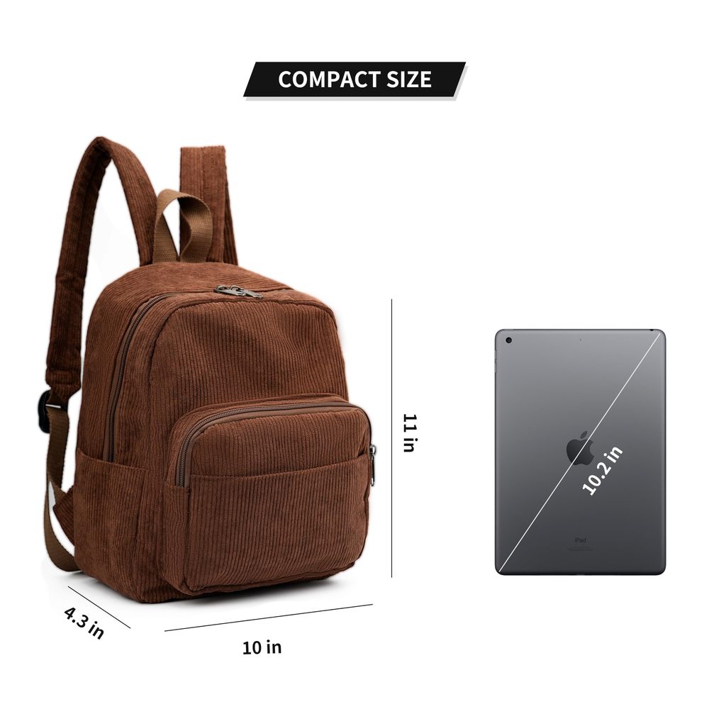 Corduroy Backpack Purse, Small Casual Daypack for Women, Cute Mini Retro🥺 - Picture 2 of 6